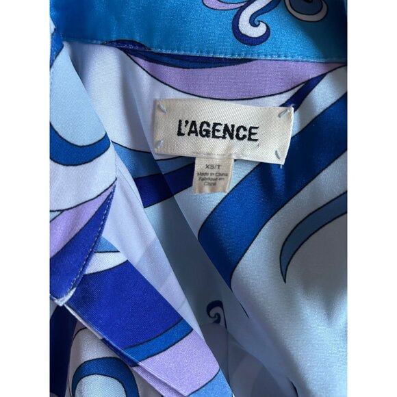 L'AGENCE  Womens Sz XS Addison Print Shirt Dress in Provence Blue/Lavender - Picture 12 of 14